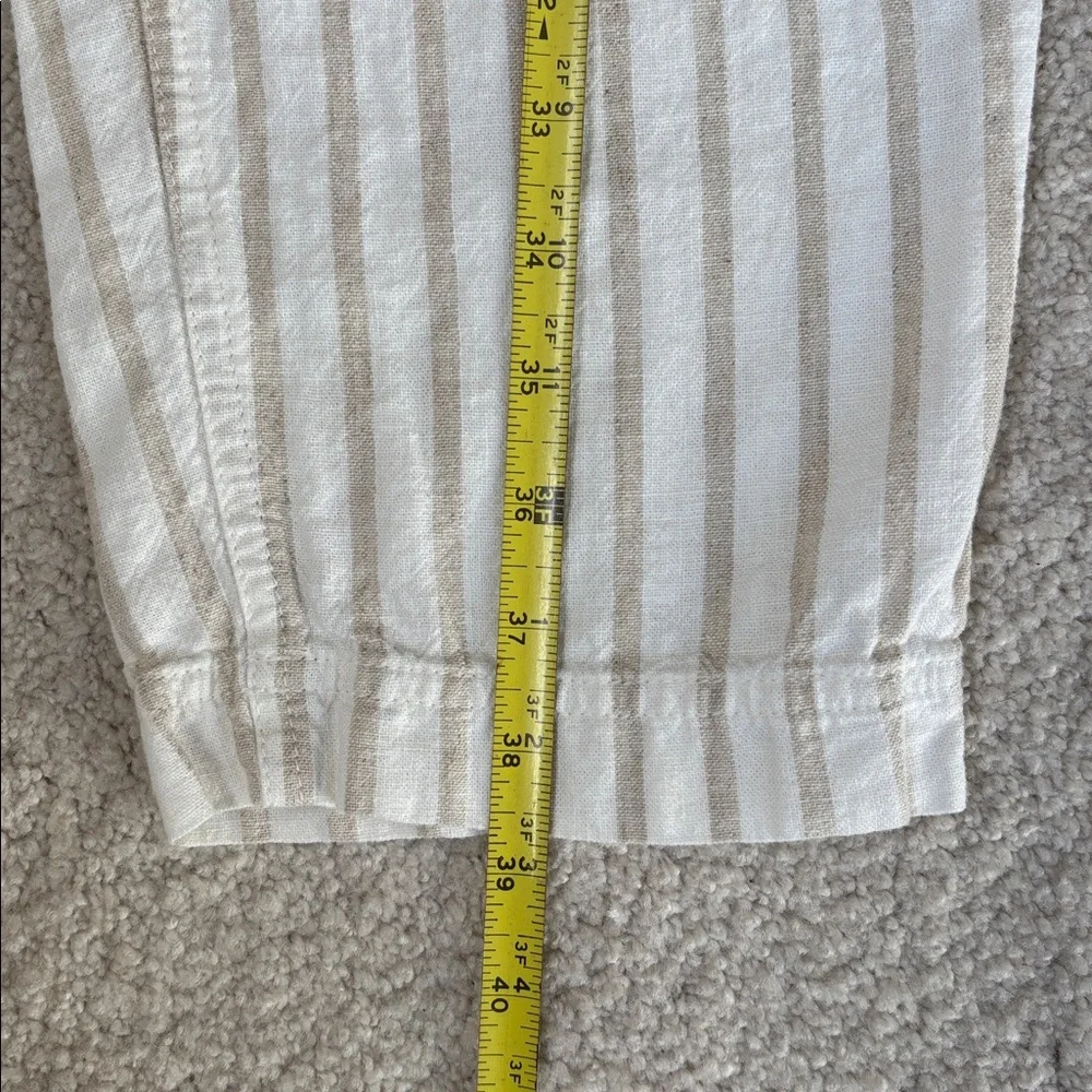 J Crew Linen‎ Cotton Beige Cream Striped Pull On Pants Beach Women’s Large Tall